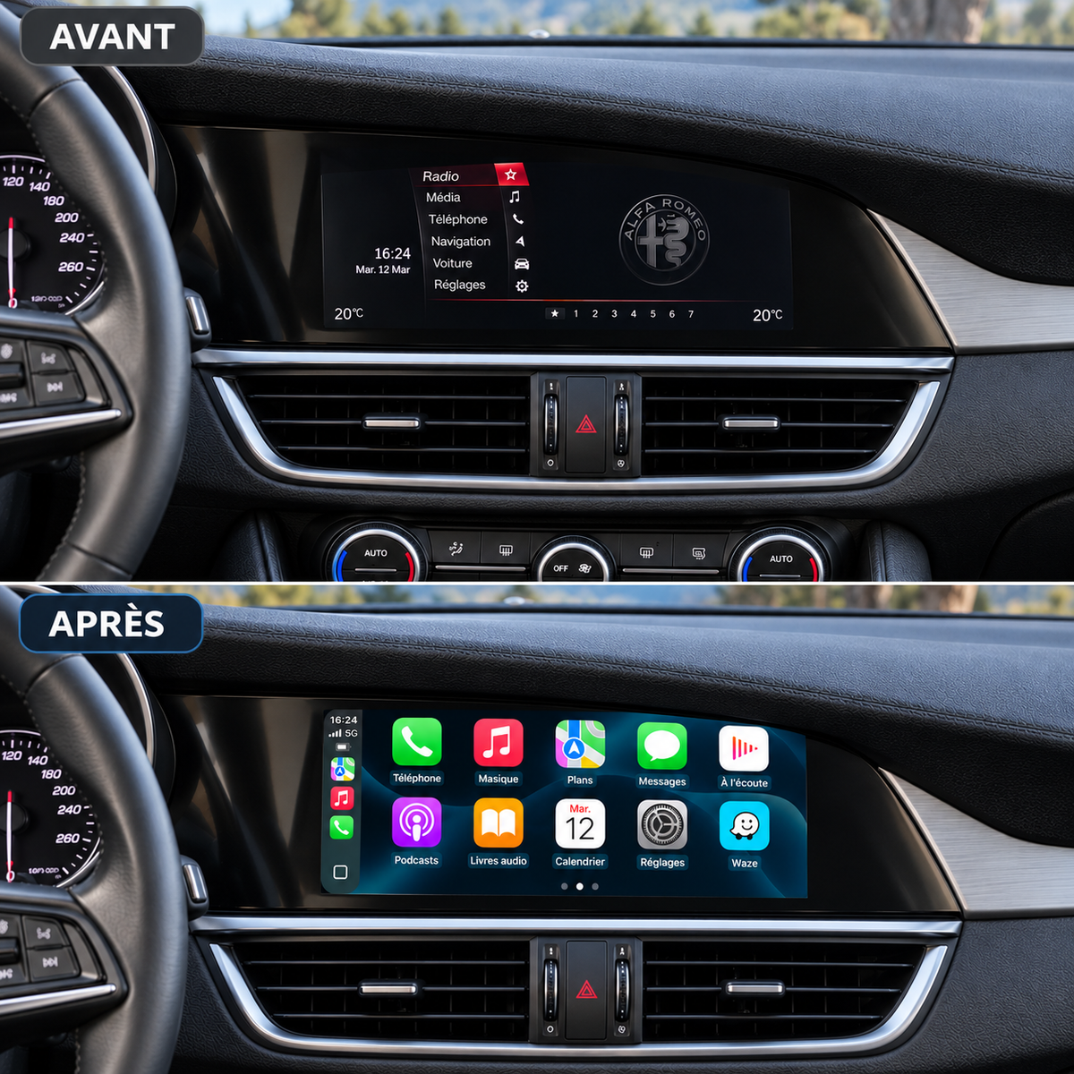 Boîtier CarPlay Alfa Romeo (2014-2019) - Sans Fil - Android Auto